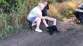 Neighbor MILF sucks my dick deep in park until I cum in her mouth