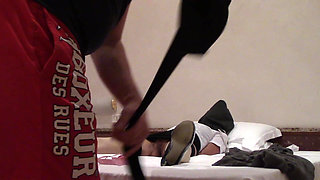 Hooded MILF Tied to the Bed, Fucked with Facial