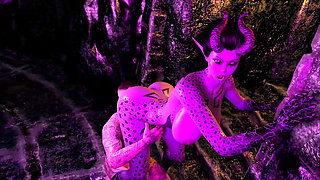 Halloween. Fantasy Tattooed Guy Fucks Sexy Devil with a Big Cock.