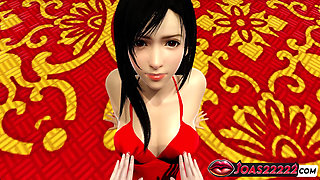 Tifa Lockhart In Red Short Dress Explode Big Cock Using Her Big Tits As Masturbator