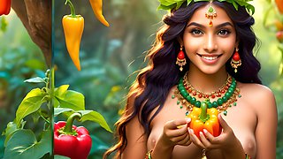 Beautiful Big Breasted Nude Indian Elf Girl with Bell Pepper.