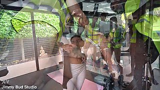 Arab chick With Hijab turns on the workers in the gym and we end up in a gangbang