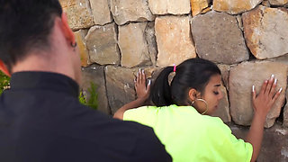 Latina with a petite figure dominated by a muscular lad