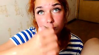 Enticing Russian redhead drives a big dick to orgasm in POV