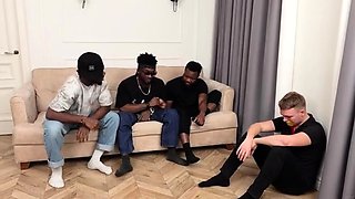 Cock hungry slut enjoys her first interracial gangbang party