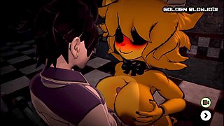 NSFW cartoon with busty milf featuring FNaF Foxy and Chica