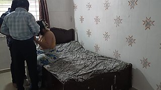 Desi Kamwali Bhabhi Threesome Fucking Sucking with Boss Secretory