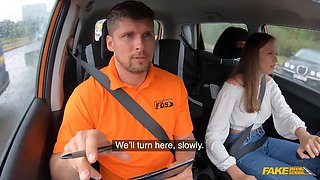 She offers me her perfect jugs to give her a driving test pass - faux driving school