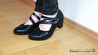Worn Sheer Pantyhose & Dance-style Shoes - Elegant Foot Tease