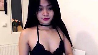 Asian teen with creamy hairy bush pussy squirts