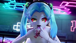 Cyberpunk Rebecca wants Chrome and Chums to fuck her in a nightclub
