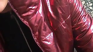 The Nympho Wife Plays with Her Camel-toe Jumpsuit and Put Some Cum on Her Shinny Red Down-jacket 230