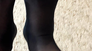 Masturbating Pussy in Black Ripped Pantyhose and Fishnet