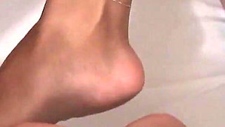 Two Guys Fucking a Brunette Teen's Feet