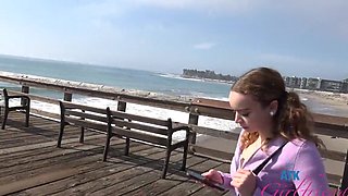 Petite latina slut Selina Imai gets caught pissing on the beach