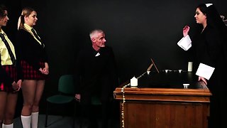 CFNM voyeur nun watches 3some BJ