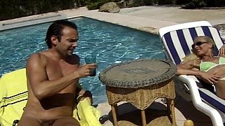 Perfect Petite Teen From France Sucking and Riding Cock at Pool