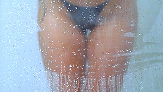College Tanned Gorgeous Girl Take a Shower in Bikini