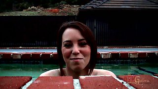 Ashley Shannon interviewed by the swimming pool