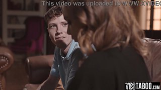 Young dude romps ample mammories widow COUGAR neighbor in front of step-mom