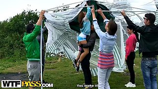 Outdoor blowjob at a picnic sex party