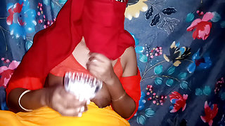 Desi housewife drinks her own milk in a big glass