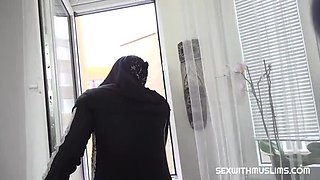 Horny Muslim babe gives wild pussy pounding in hijab
