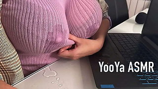 Steamy Step-Mom Yooya7 Tempts Step-Son with Enormous Tits and Office Handjob