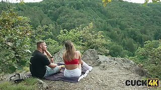 Young Czech Wife Deepthroats Big White Cock While Cuckold Husband Watches - MMF Threesome in Forest