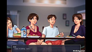 Summertime Saga Hot Sex with Stepmom and Her Friend Under Dining Table