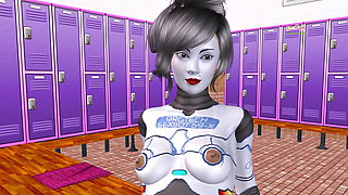 An Animated 3D Cartoon Porn Video - A Sexbot Robot Girl Giving Sexy poses then Riding a mans dick in Reverse Cowgirl Position.