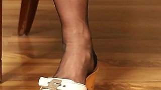 Wooden Heels, Nylon Tease & Slow Walk Seduction