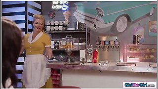 Waitress Licks Ebony In Her Diner