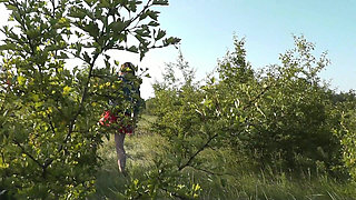 Beautiful Sweet Cute Brunette Girl Assol. Outdoor. Outside. Naked Outdoors. Without Panties. Doggystyle. Under Skirt. Ass Pussy