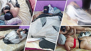 Sensual Massage of a Hot Couple with Oil on the Body. Foreplay in the Bedroom with an Amateur Couple.