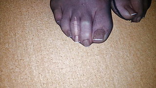 Semen on wife's nylon feet - french pedicure