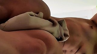 Amateur Babe in Glasses jerks cock for facial