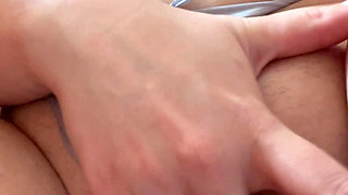 Wife masturbating for mistress while cuckold works