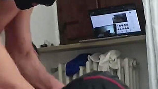 Laura wearing stockings and high heels is bound on the bed, her mouth and pussy fucked