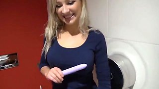 Hot German Blonde Fucked In Public Toilet with Huge Facial