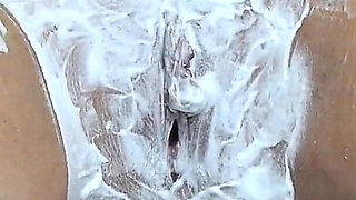 Shaving a Hairy Pussy with a Trimmer and a Razor with Shaving Foam! Close-up!