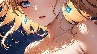Celestial Aura - Ai Girl with Floating Constellations Orbiting Her Face