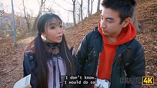 Hunt4k. small japanese tourist sakura hopped on a stranger's dick in front of her bf