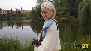 Hunt4k. blond babe was so sad so hunter suggested her fun and she liked to rail his Big Dick