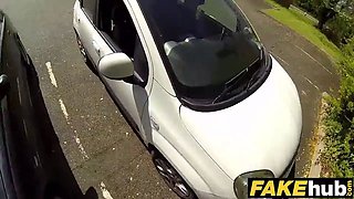 Faux cop copper cums over geeky females glasses in the sun