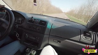 Vicky Sixxx, Simon Winternight And Black Lynn In Public Blowjob Turn By Turn During The Car Trip