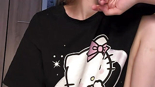 Fingering pink perfect pussy with big dildo