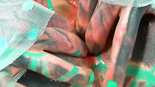 Tattoo Girl Squirt Games - Anal Gapes and Prolapse and Big Dildos