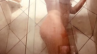 Girl Being Filmed While Taking a Shower, Showing off Her Hairy Pussy.