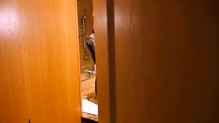 Son spying his mom in the bathroom!!